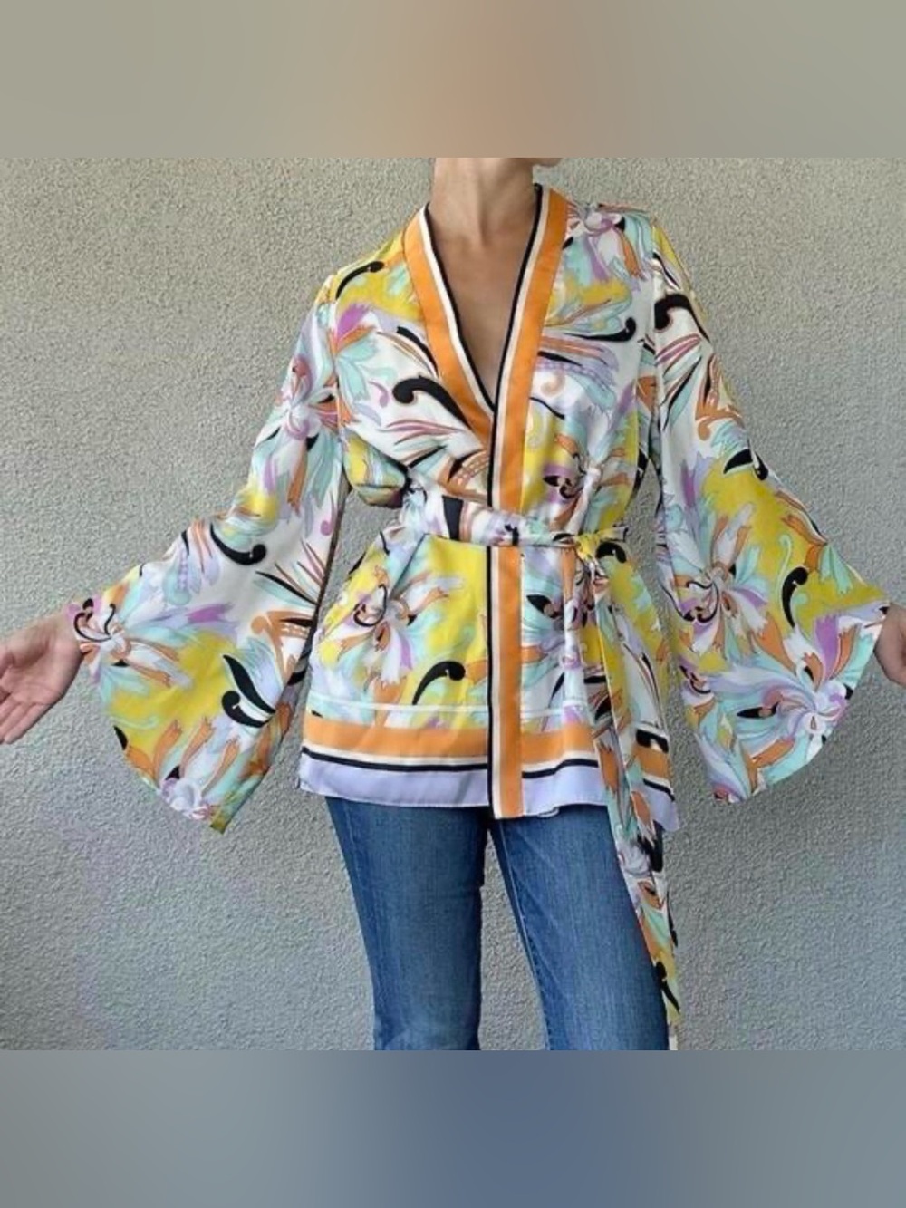 Zara Yellow Multi Floral Wrap Tunic with Belt